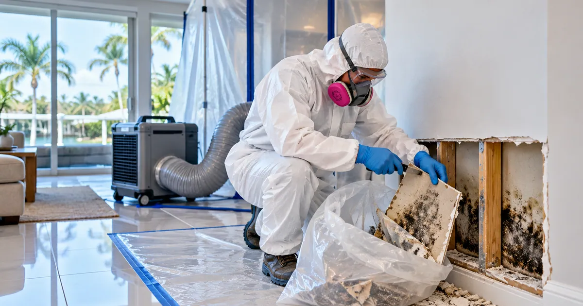 Straight-Talk Mold Removal in Briny Breezes, FL — technician removing mold under containment